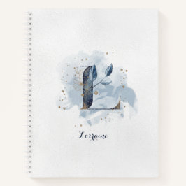 Carnet LETTRE Florale Personnelle L Bleu Or