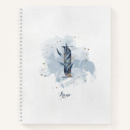 Carnet Lettre Florale Personnelle Monogramme I Or Bleu