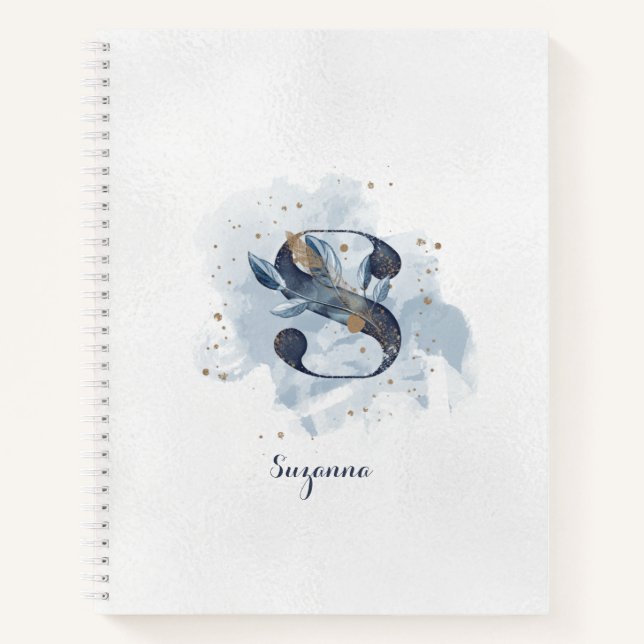 Carnet LETTRE Florale Personnelle S OR Bleu (Devant)