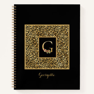 Carnet Lettre G de monogramme personnel Or Léopard Modern