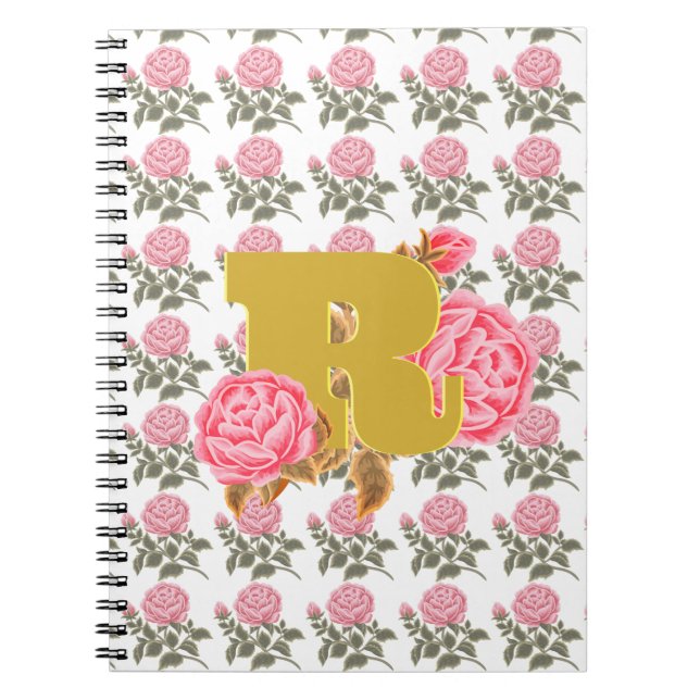 Carnet Lettre initiale du Rose floral Monogramme Nom Coup (Devant)