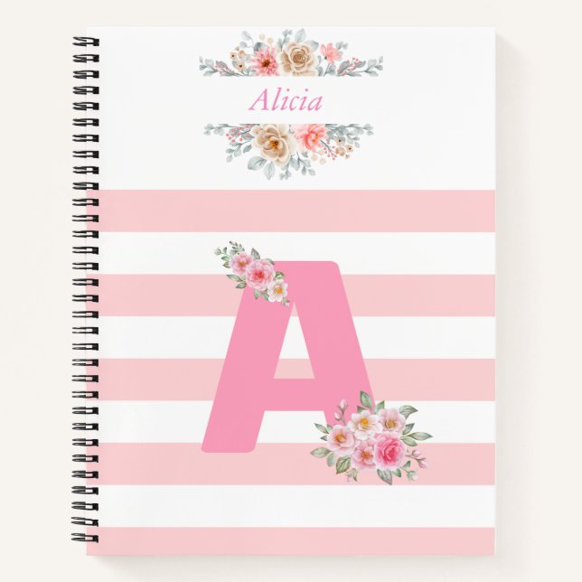 Carnet LETTRE INITIALE MONO rose A (Devant)