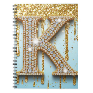 Carnet Lettre K de luxe en diamant sur fond de paillettes