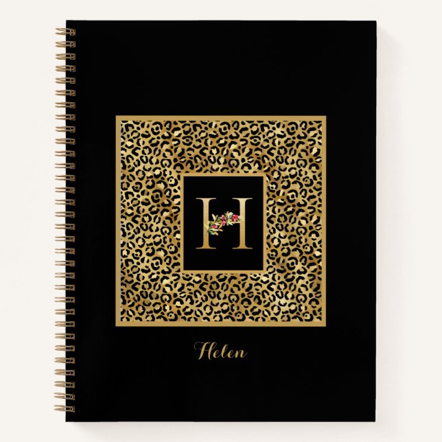 Carnet LETTRE Léopard Or Personnelle H (Devant)