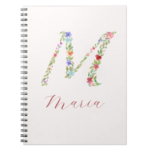 Carnet LETTRE M MONOGRAPHIQUE Florale Aquarelle personnal