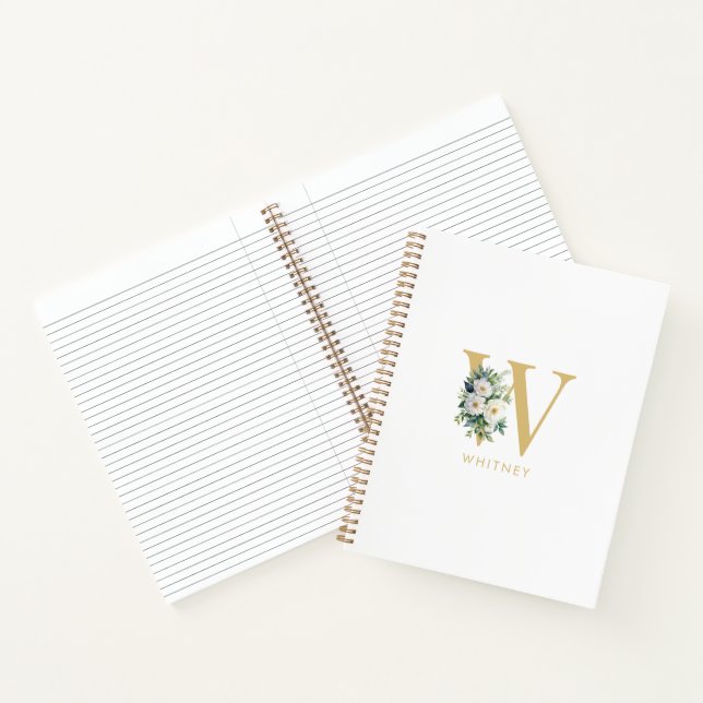 Carnet Lettre monogramme Floral Nom initial (Intérieur)