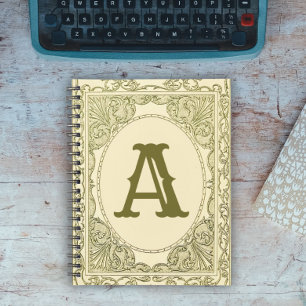 Carnet Lettre monogramme vintage bordure vert victorien