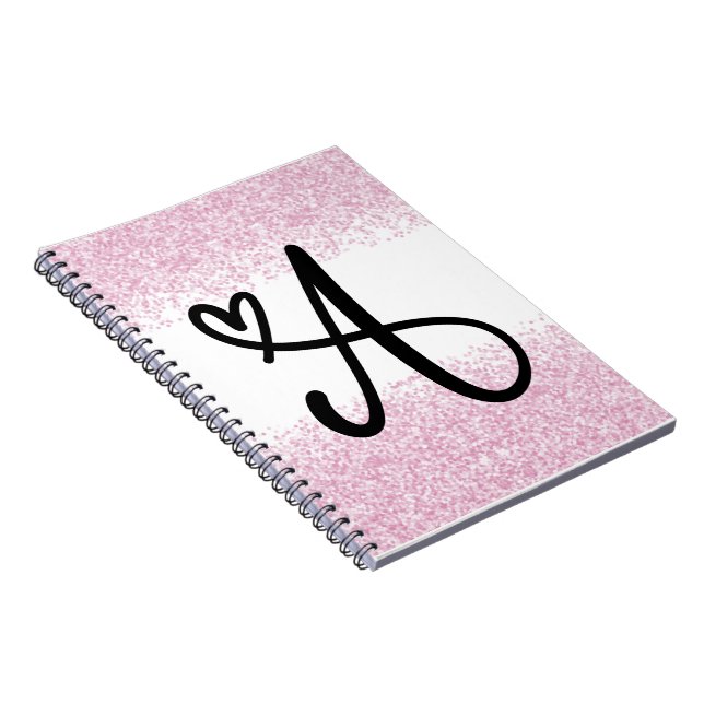 Carnet Lettre monographie A avec parties scintillant rose (Côté Droit)