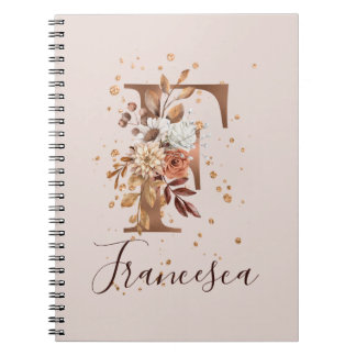 Carnet LETTRE MONOGRAPHIQUE FLEURIE DE cuivre F Fleurs au