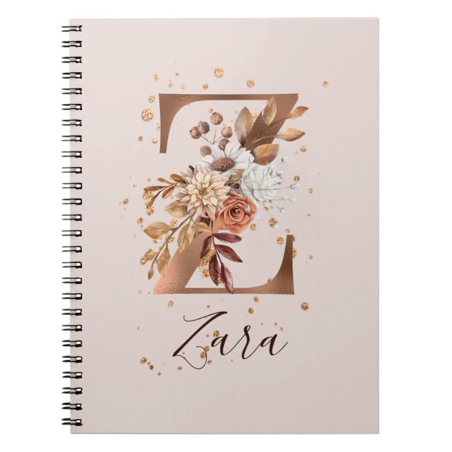 Carnet LETTRE MONOGRAPHIQUE FLEURIE DE cuivre Z Fleurs d' (Devant)