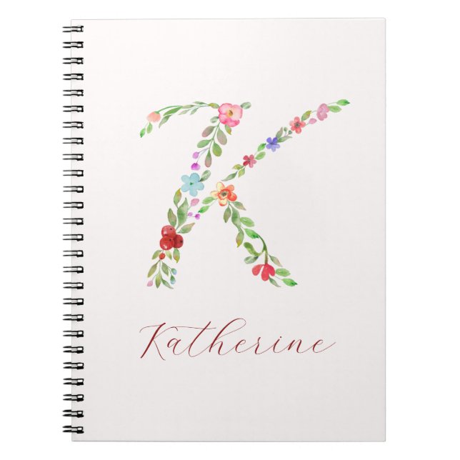Carnet LETTRE MONOGRAPHIQUE Florale Aquarelle personnalis (Devant)