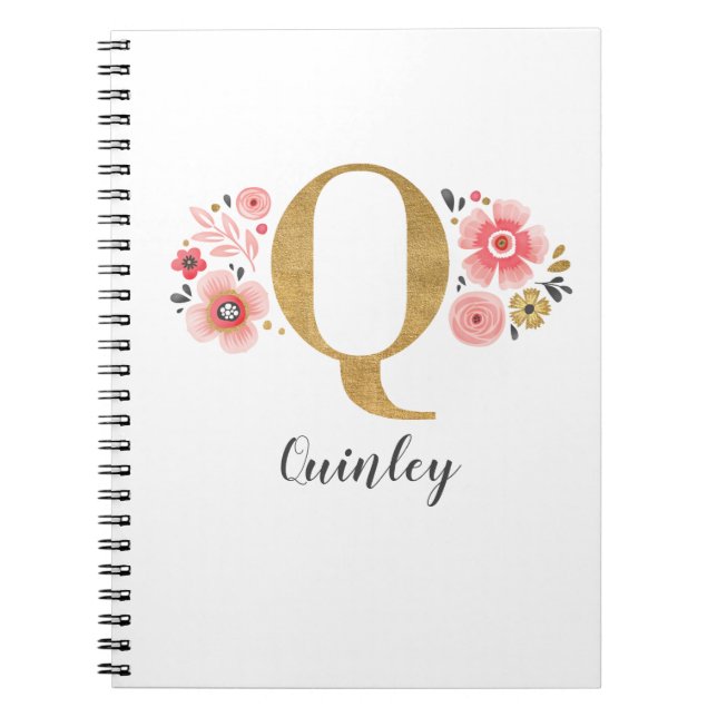 Carnet LETTRE MONOGRAPHIQUE Florale D'OR rose Fille Q (Devant)