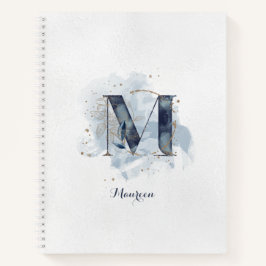 Carnet LETTRE MOTOGRAPHIQUE Florale Personnelle M Bleu Or