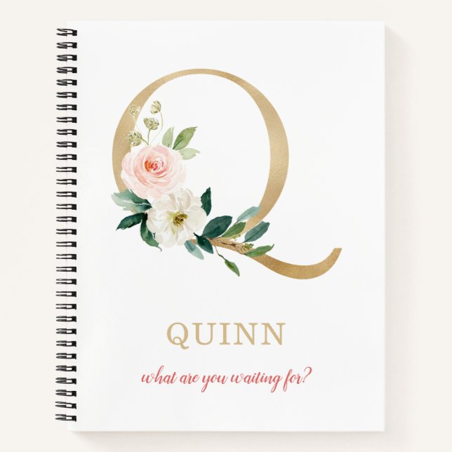 Carnet Lettre or monogramme Q | Moto ou devis floraux (Devant)