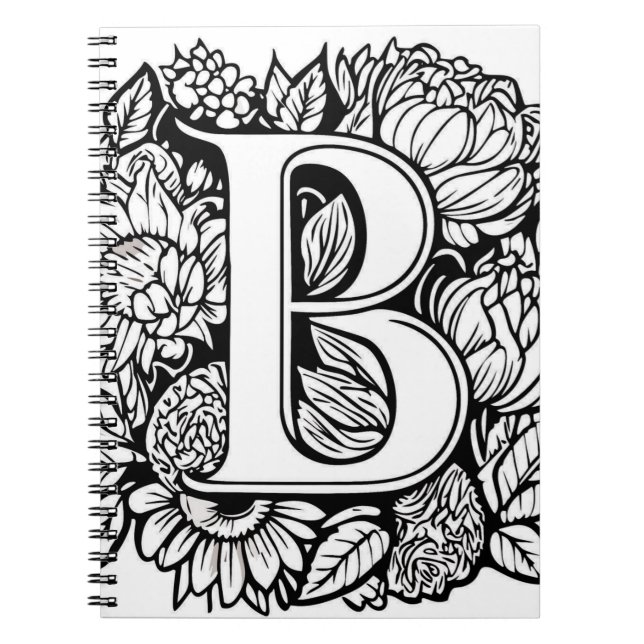 Carnet Lettre personnalisée B Fleurs de tatouage noir bla (Devant)