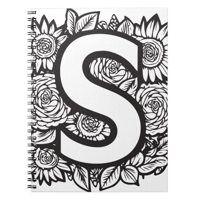Carnet LETTRE PERSONNALISÉE S Tatouage Floral Style Monog (Devant)