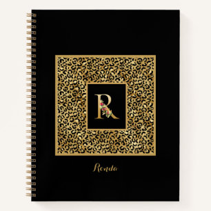 Carnet Lettre R de monogramme personnel Or Léopard Modern