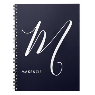 Carnet Lettre Script monogramme simple M Navy Bleu