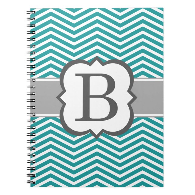 Carnet LETTRE Turquoise MONOGRAPHIQUE BLANCHE B Chevron (Devant)