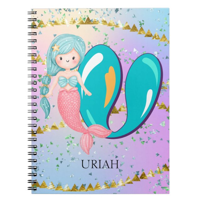 Carnet Lettre U Monogram Aquarelle mignonne Sirène (Devant)