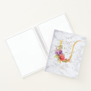 Carnet Lettre U Monogramme Doré Aquarelle Marbre Moderne