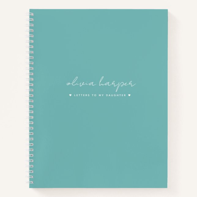 Carnet Lettres bleu Aqua turquoises à la mémoire de fille (Devant)