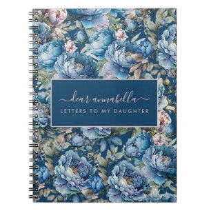Carnet Lettres florales de pivoine bleue à ma fille