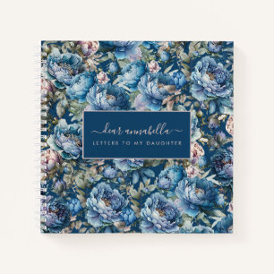 Carnet Lettres florales de pivoine bleue à ma fille