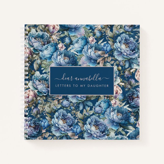 Carnet Lettres florales de pivoine bleue à ma fille (Devant)