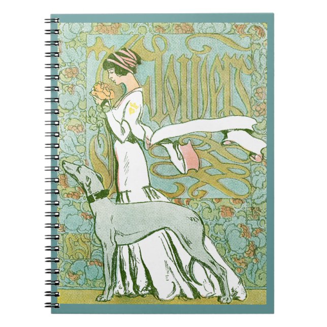 Carnet Lévrier et Madame de Nouveau d'art avec la fleur (Devant)