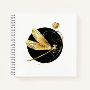 Carnet libellule d'or en cercle noir