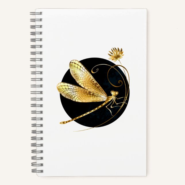 Carnet libellule d'or en cercle noir (Recto)