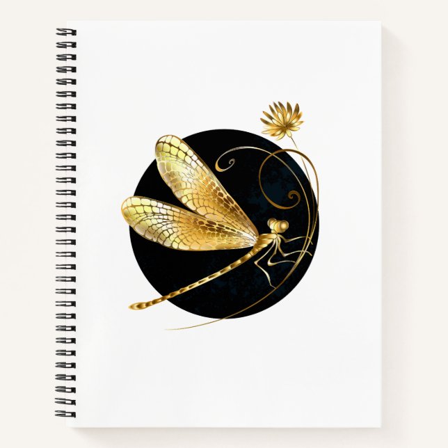 Carnet libellule d'or en cercle noir (Devant)