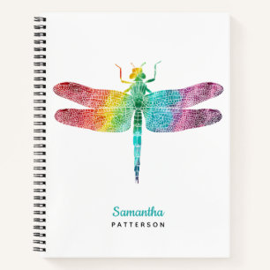 Carnet Libellule Féminine Aquarelle Arc-en-Ciel Personnal