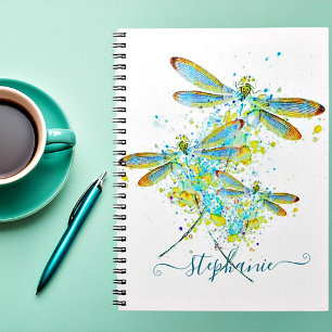 Carnet Libellule sarcelle éclaboussure personnalisée