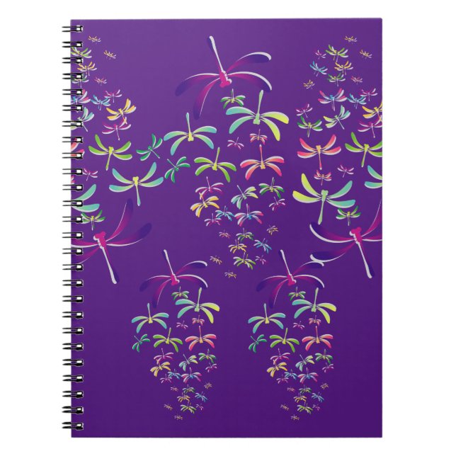 Carnet libellules colorées sur violet (Devant)