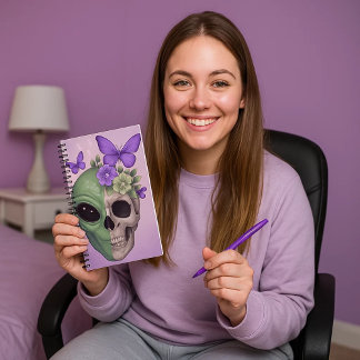 Carnet Libreta de dibujo con alien, calavera y mariposa –