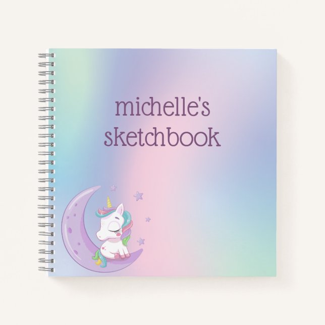 Carnet Licorne Arc-en-Ciel Pastel Personnalisée (Devant)