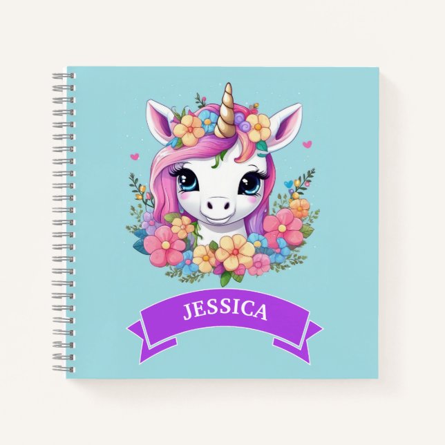 Carnet Licorne Bébé Magique avec des Fleurs (Devant)