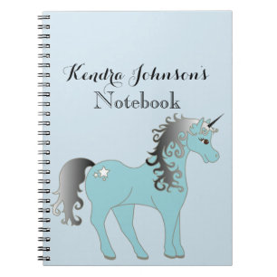 Carnet Licorne bleue et grise en pastel   personnalisé