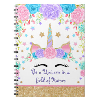 Carnet Licorne florale personnalisée d'aquarelle faite