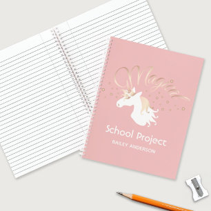 Carnet Licorne Magique Moderne Rose Personnalisée pour En