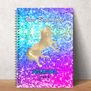 Carnet Licorne mignonne rose aqua faux strass personnalis