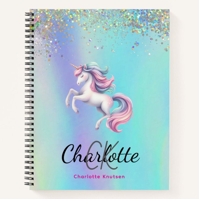 Carnet Licorne rose violet holographique retour à l'école (Devant)