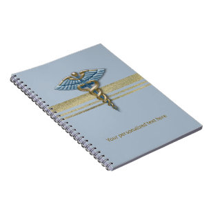 Carnet Light Blue Caduceus Faux Gold Foil Stripes Medical