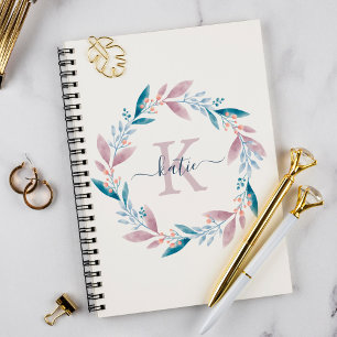 Carnet Lilac Aquarelle Florale Wreath Monogramme