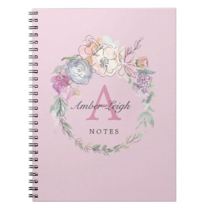 Carnet Lilac Monogram Pastel Floral Line Art Wreath
