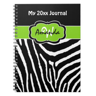 Carnet Lime personnalisé noir blanc Zèbre feuille de band