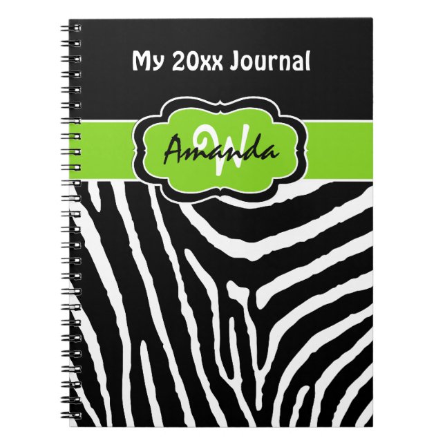 Carnet Lime personnalisé noir blanc Zèbre feuille de band (Devant)