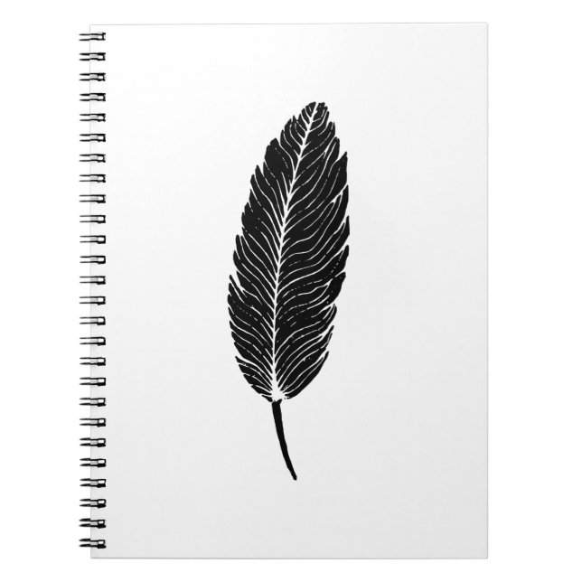 Carnet Linocut en plumes rustiques noir et blanc (Devant)
